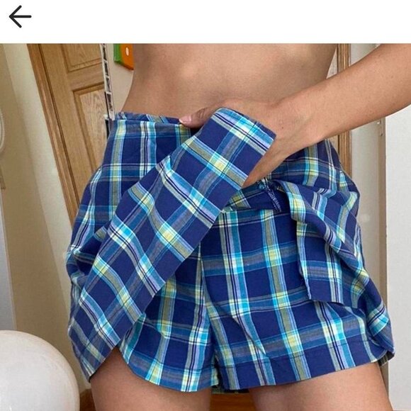 vintage blue and green plaid mini skirt - Picture 3 of 4